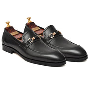 Mens black crust leather formal loafer shoe, business & casual party wear - Feetique Footwea